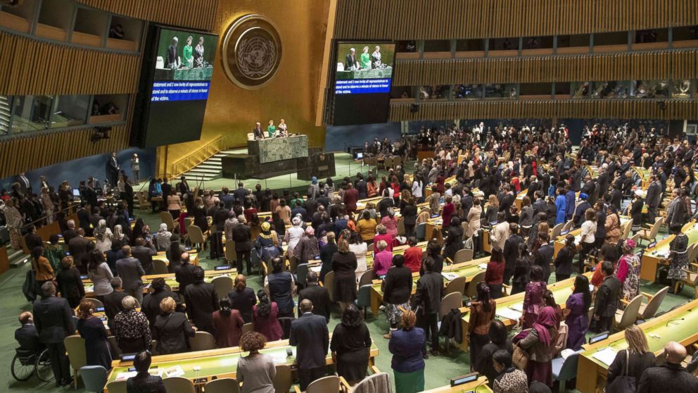 PHOTO: At the opening meeting of the Commission on the Status of Women (CSW) 63rd session, March 11, 2019, participants observe a moment of silence for those who lost their lives in the crash of Ethiopian Airlines flight ET302, March 10, 2019.
