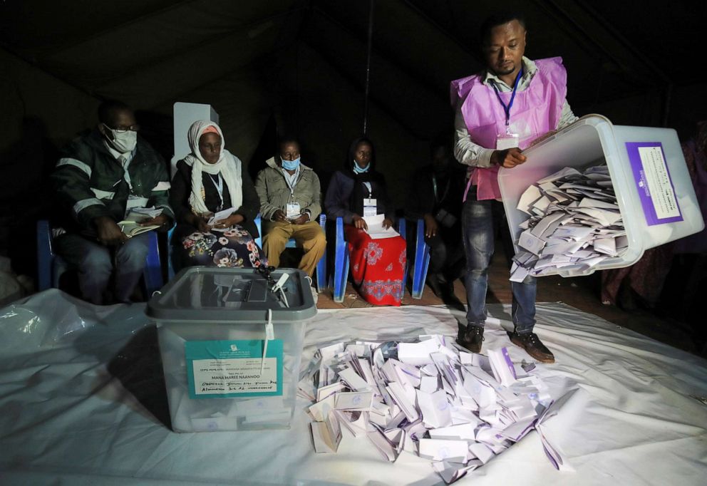 PHOTO: An election official empties a ballot box during the Ethiopian parliamentary and regional elections, in Jimma, Ethiopia, June 21, 2021.