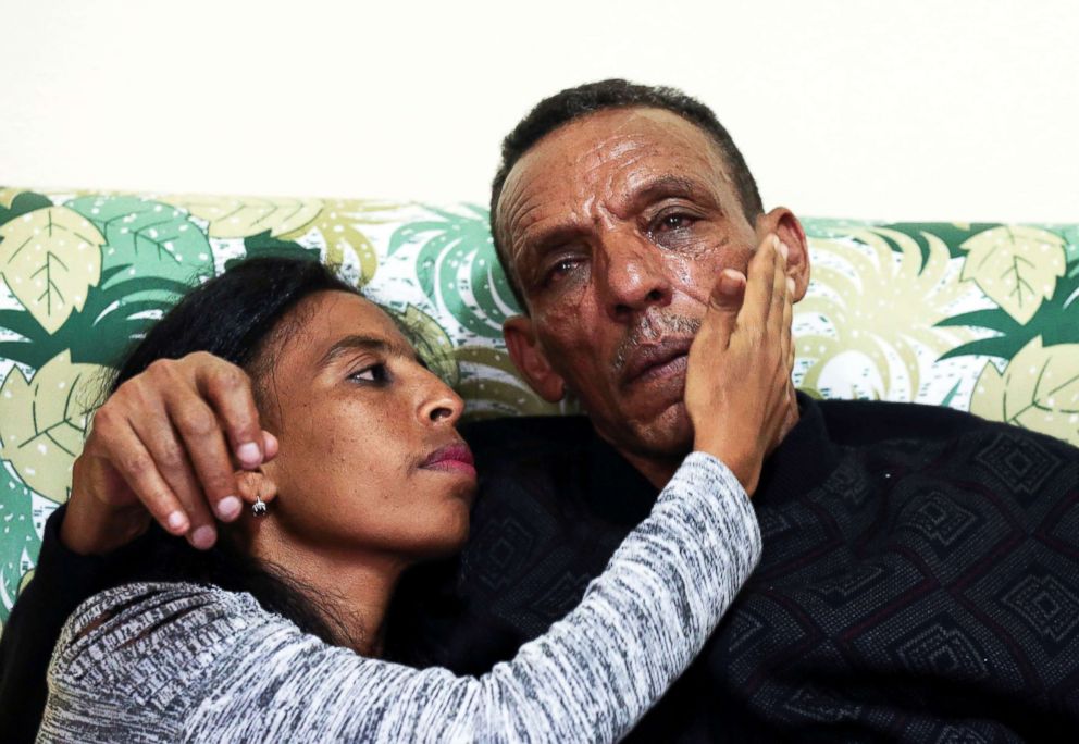 PHOTO: Addisalem Hadgu embraces his daughter Danayt Addisalem, in Asmara, Eritrea, July 19, 2018.