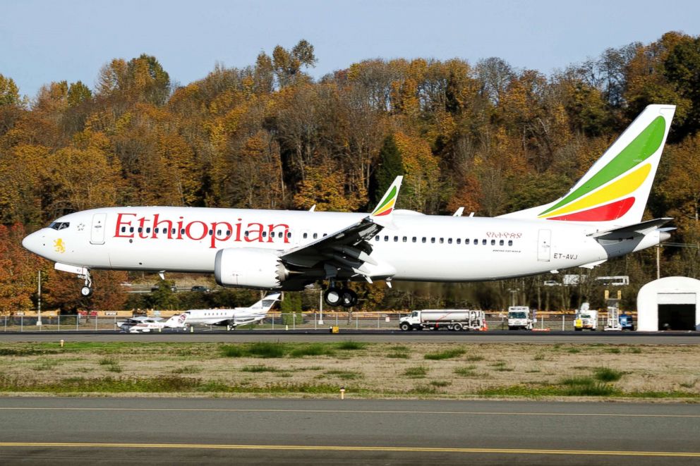 PHOTO: In this photo dated November 12, 2018, the actual Ethiopian Airlines Boeing 737 - Max 8 plane, that crashed on March 10, 2019 in Addis Ababa, Ethiopia, is pictured as it lands at Seattle Boeing Field King County International airport.