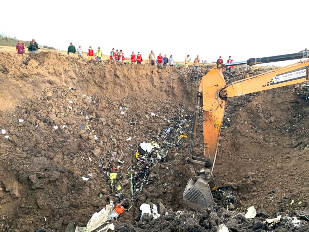 PHOTO: An excavator works at the crash site of an Ethiopian Airlines' aircraft near Addis Ababa, capital of Ethiopia, March 10, 2019.