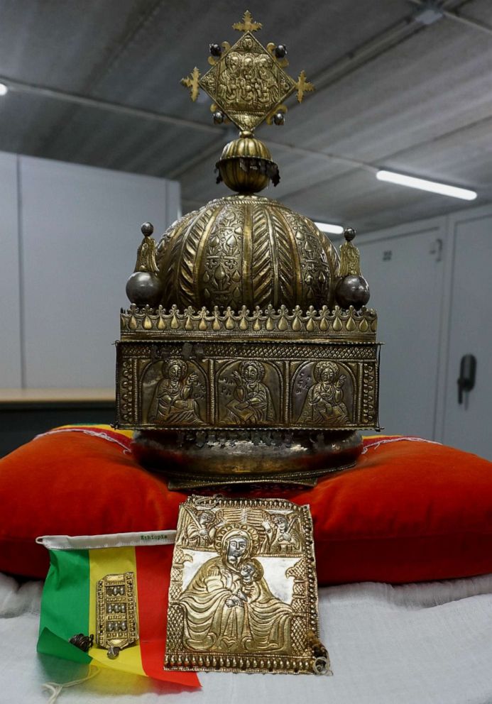 PHOTO: An 18th-century Ethiopian crown at an undisclosed high-security storage facility in the Netherlands, Sept. 27, 2019.