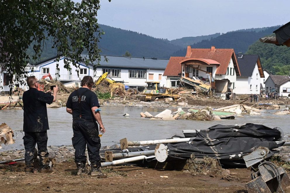 PHOTO: A worker takes a picture of a destroyed area in Insul near Bad Neuenahr-Ahrweiler, western Germany, July 17, 2021.