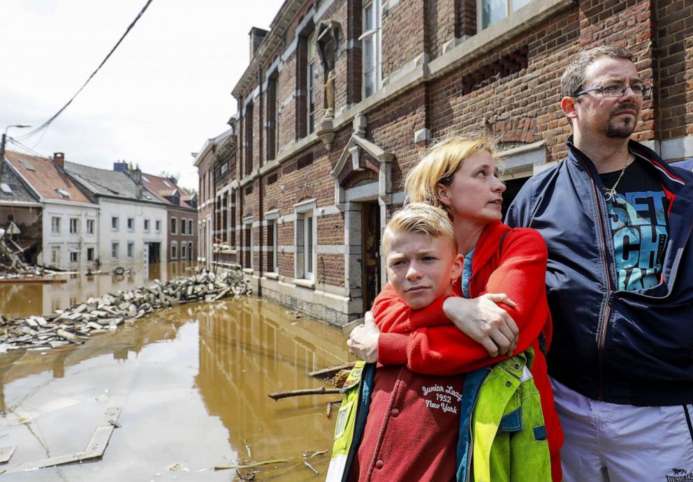 PHOTO: Residents among the debris after heavy rains caused flooding in Pepinster, Belgium,  July 17, 2021.