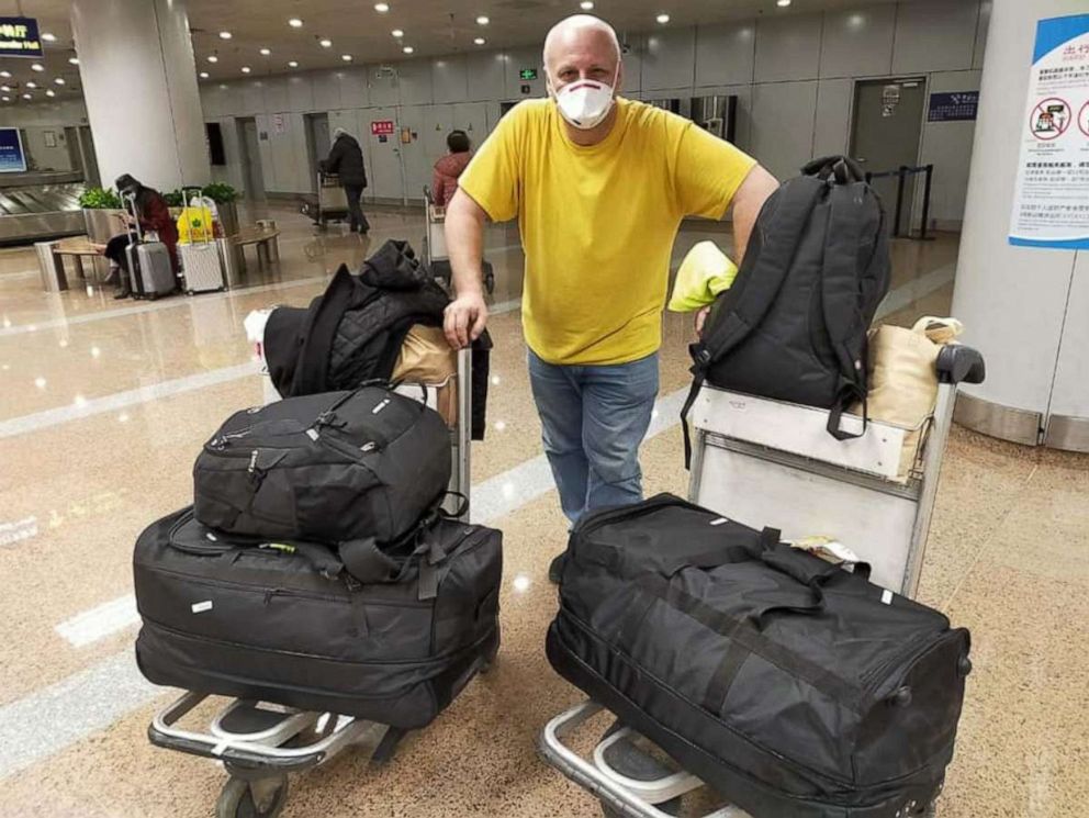 PHOTO: Dennis Bennett poses for a photo during his return trip from a New Year's holiday in Turkey with hundreds of protective masks to donate to the Ningxia Medical University hospital in Yinchuan, China.