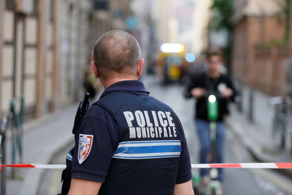 PHOTO: A policeman looks on near the site of a suspected bomb attack in central Lyon, France, May 24, 2019.