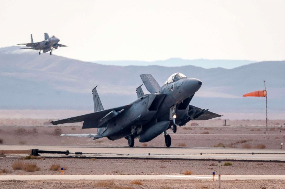 PHOTO: In this file photo dated Nov. 8, 2017, an F-15, belonging to the Israeli air force, lands during the "Blue Flag" multinational air defence exercise at the Ovda air force base, north of the Israeli city of Eilat.