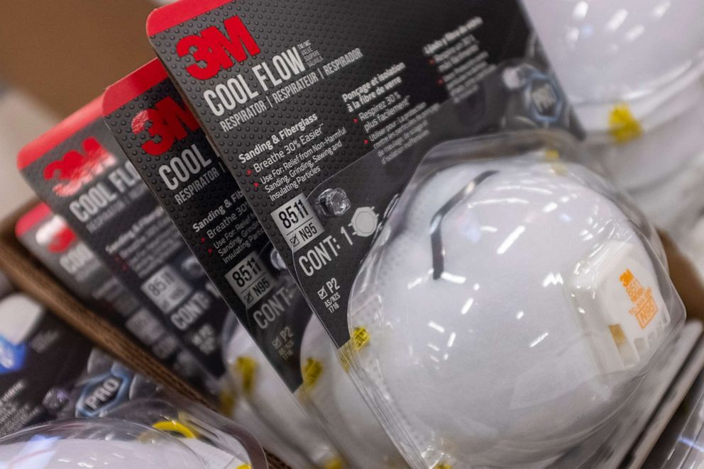 PHOTO: In this Jan. 26, 2020, file photo, 3M N95 particulate filtering face mask are seen at a store in East Palo Alto, Calif.