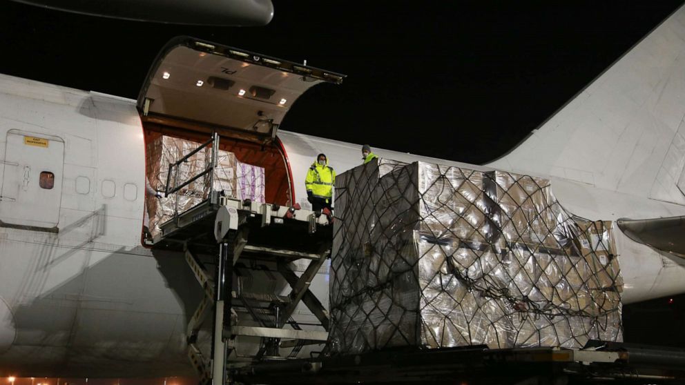 PHOTO: Medical supplies donated by China and its companies are unloaded from an airplane in Belgrade, Serbia, March 26, 2020.