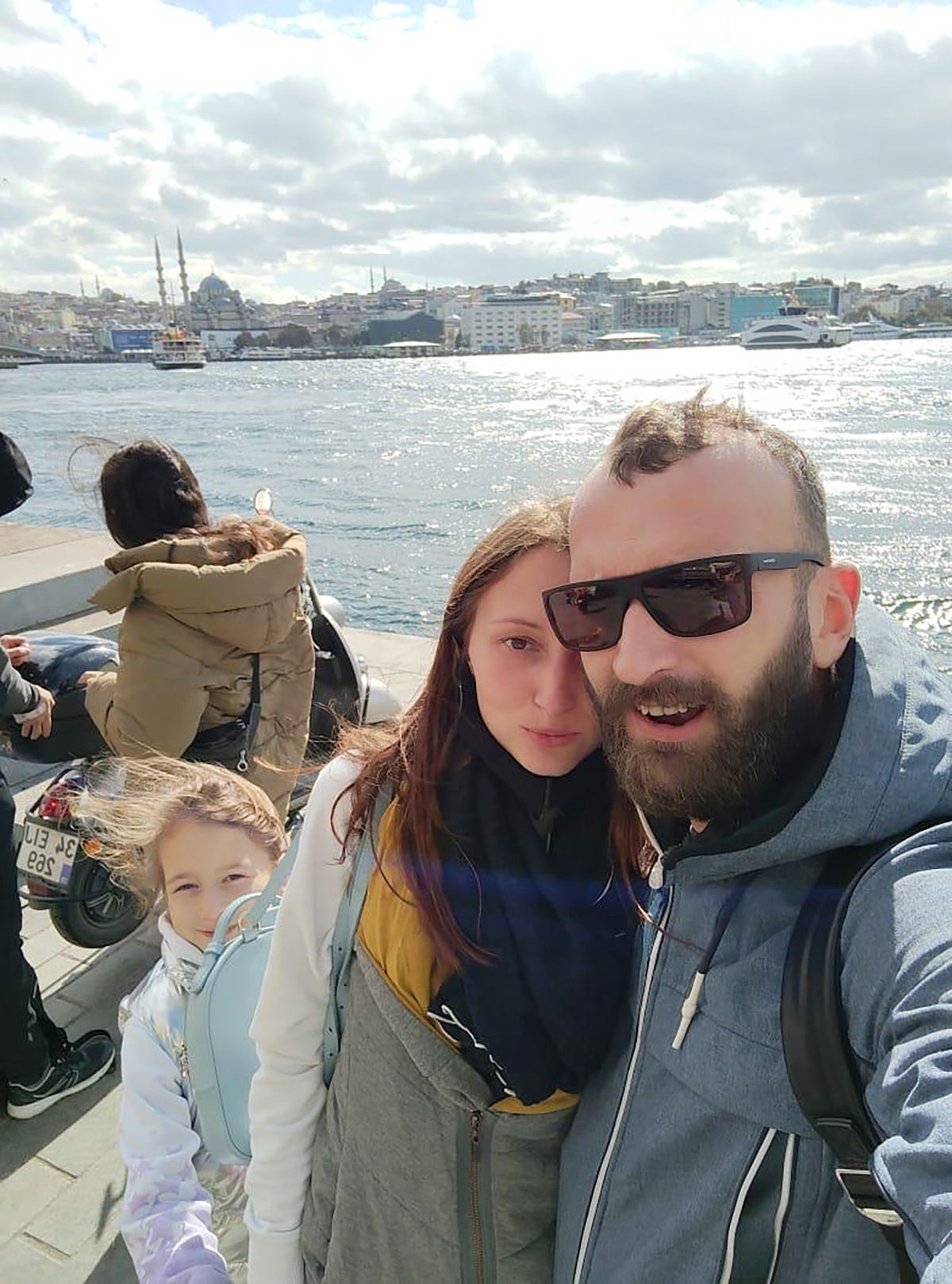 PHOTO: Ekaterina Volkova with her husband, Liosha, and their 7-year-old daughter, Xenia, in an undated photo taken before the Russian invasion of Ukraine.