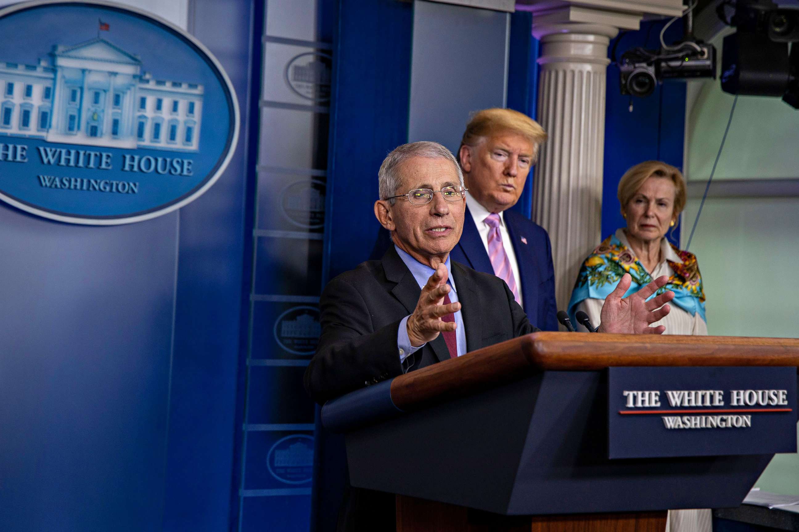 PHOTO: Anthony Fauci, Director of the National Institute of Allergy and Infectious Diseases, speaks during the daily coronavirus task force press briefing at the White House, in Washington, April 4, 2020.