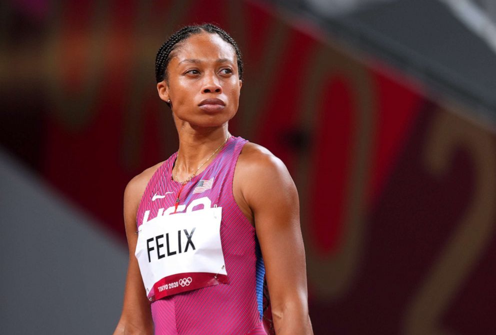 PHOTO: Allyson Felix of the United States is seen before competing in the women's 400m on Aug. 4, 2021 in Tokyo, Japan.