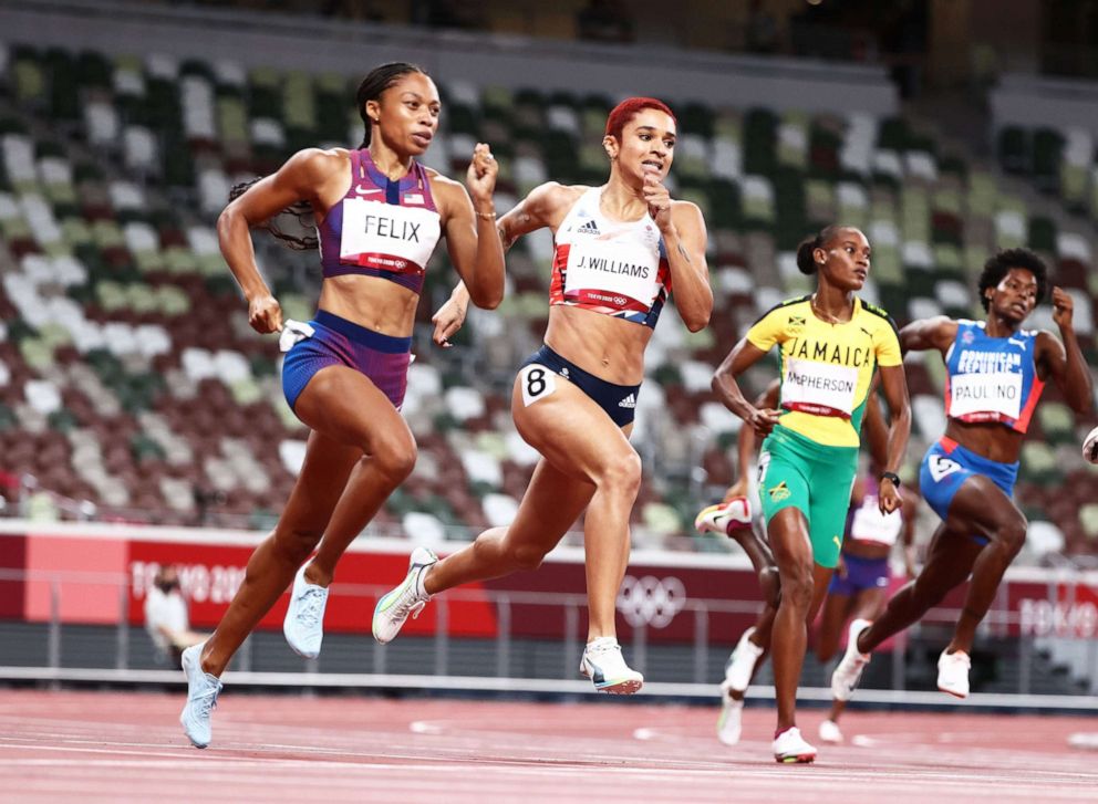 PHOTO: Allyson Felix competes in the Women's 400m Final during the Athletics events of the Tokyo 2020 Olympic Games at the Olympic Stadium in Tokyo, Japan, Aug. 6, 2021.