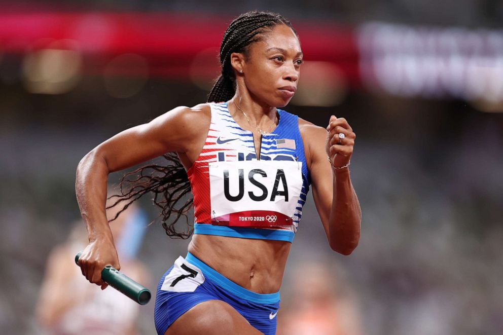 PHOTO: Allyson Felix of Team United States competes in the Women' s 4 x 400m Relay Final on day fifteen of the Tokyo 2020 Olympic Games at Olympic Stadium on Aug. 7, 2021 in Tokyo, Japan.