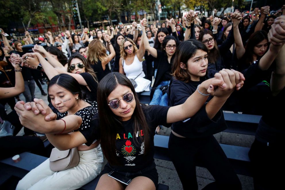 PHOTO: Women protest against gender violence and femicides at Angel de la Independencia monument in Mexico City, Feb. 22, 2020.