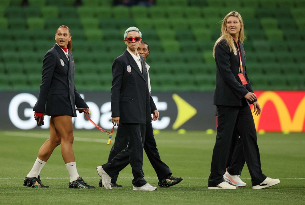 PHOTO: Megan Rapinoe of the U.S. and teammates inside the stadium before their FIFA Women's World Cup Round of 16 match against Sweden in Melbourne, Australia, August 6, 2023.