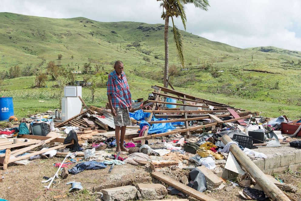 PHOTO: Naresh Kumar of Tuvu Lautoka looks at the remains of his house after it was destroyed by Cyclone Winston in Tuvu Lautoka on Feb. 22, 2016, in Fiji.