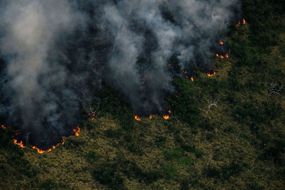 PHOTO: A handout aerial picture released by Greenpeace showing smoke billowing from a fire in the Amazon forest in the municipality of Porto Velho, Rondonia State, Brazil, July 27, 2022. 