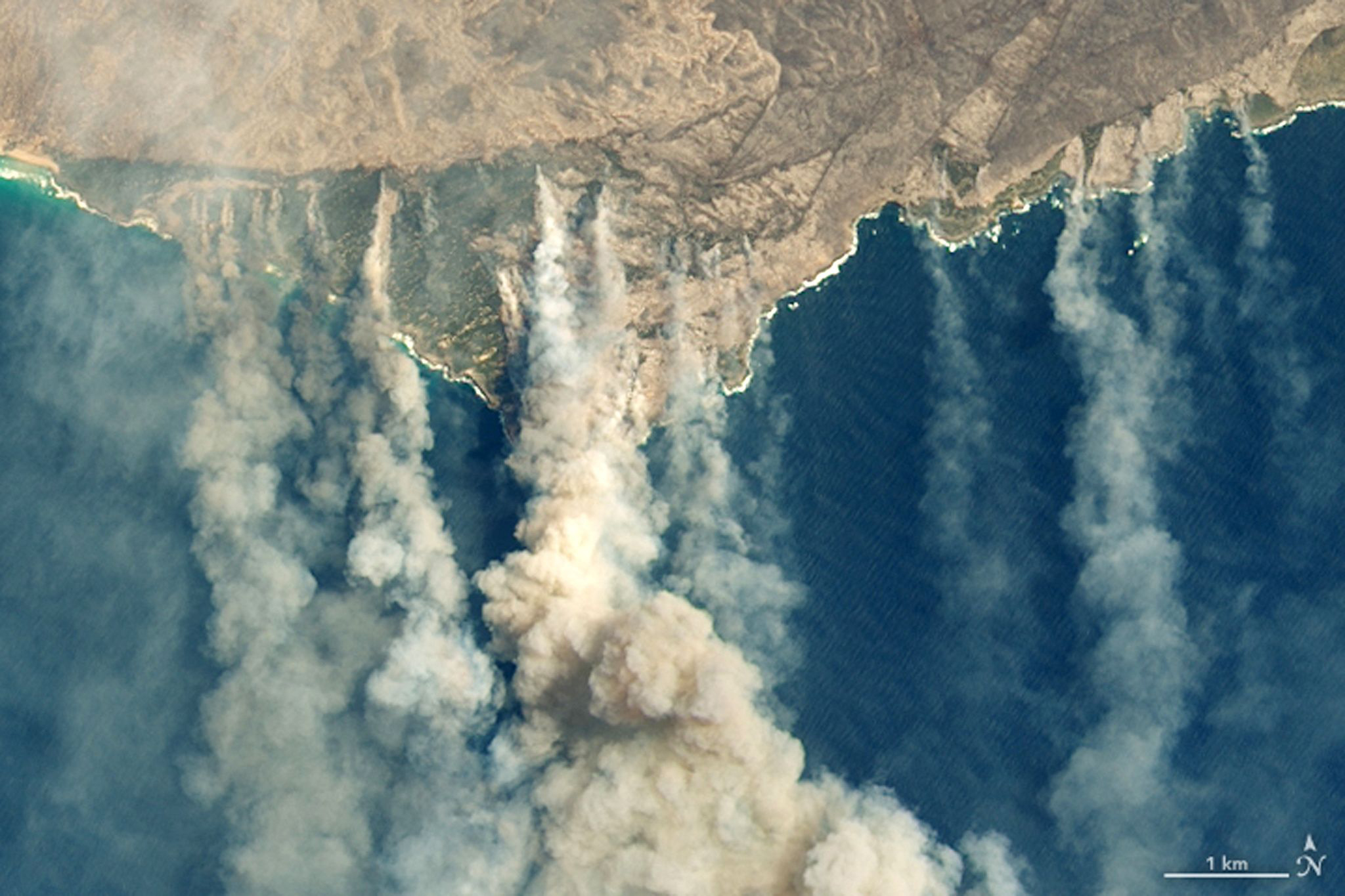 PHOTO: Burned land and thick smoke over Kangaroo Island, Australia, Jan.9, 2020.