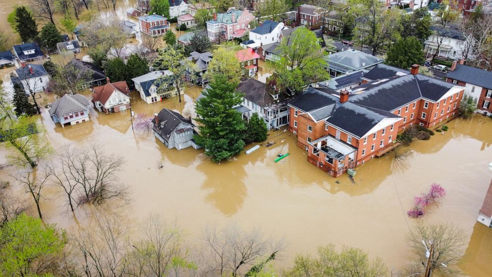 PHOTO: Severe flooding in Frankfort, Kentucky, caused by days of heavy rainfall across the Midwest, April 7, 2025.