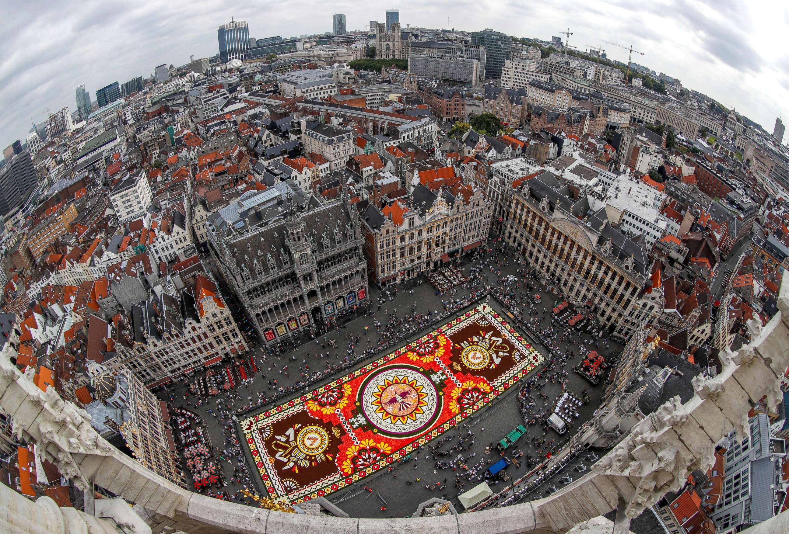 PHOTO: A 20,000 square feet flower carpet on the theme "Guanajuato, cultural pride of Mexico" and made with over 500,000 dahlias and begonias is seen at Brussels' Grand Place, Aug. 16, 2018.