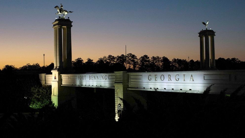 PHOTO: A bridge marks the entrance to the U.S. Army's Fort Benning as the sun rises in Columbus, Ga., Oct. 16, 2015.