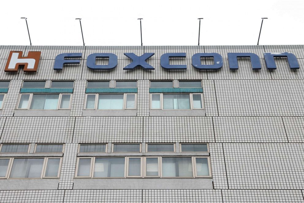 PHOTO: Foxconn's logo is depicted at the company's headquarters in New Taipei City, Taiwan, on October 31, 2022.