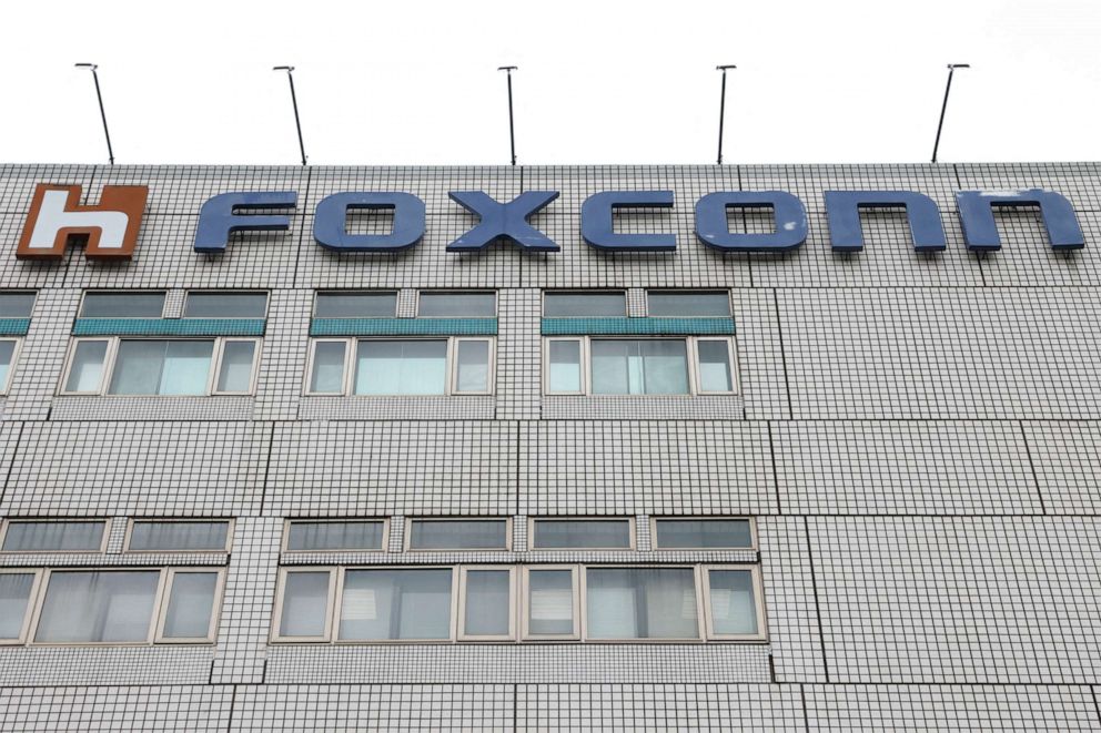  The logo of Foxconn is pictured connected  apical  of the company's office  successful  New Taipei City, Taiwan, connected  Oct. 31, 2022.