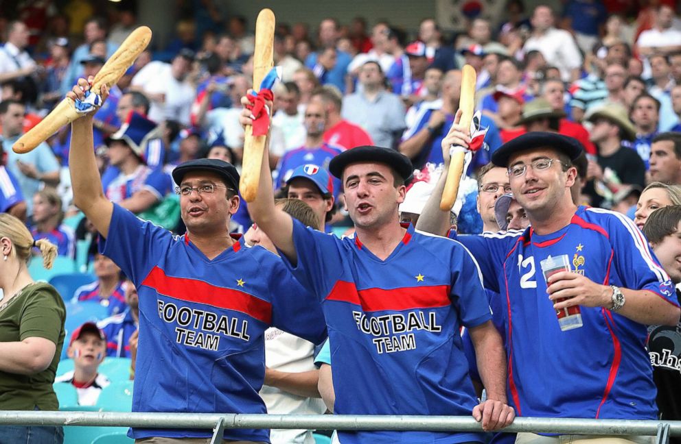 PHOTO: French fans hold baguettes at a World Cup game between France and South Korea, June 18, 2006 in Leipzig, Germany. 