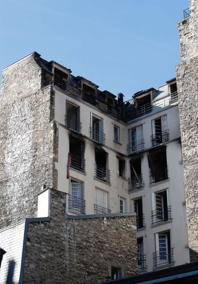 PHOTO: A view of the apartment building after a fire broke, Feb. 5, 2019, in Paris.