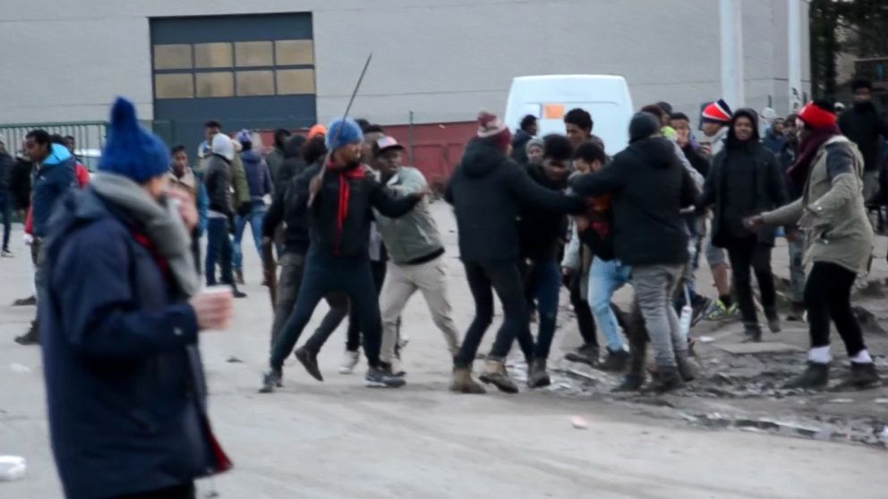 PHOTO: In this grab taken from Le Nord Littoral video, migrants clash as fighting broke out in Calais, France, Feb. 1, 2018. 