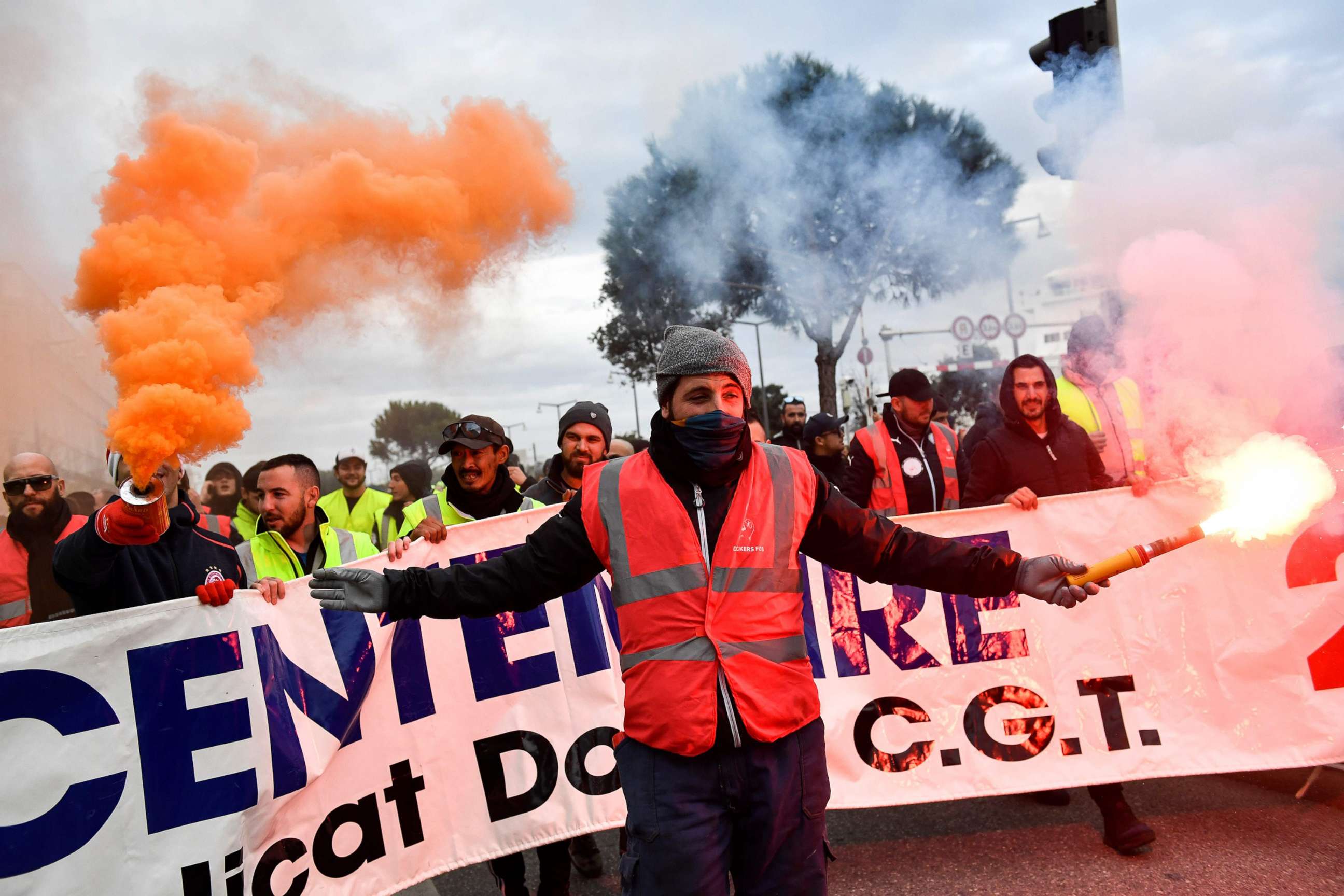 PHOTO: People march as they take part in a demonstration to protest against the pension overhauls, in Marseille, France, Dec. 5, 2019.