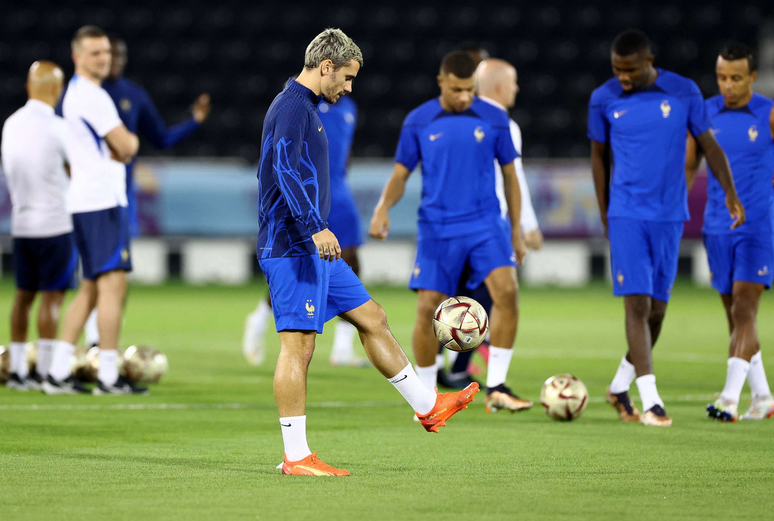 PHOTO: France trains at Al Sadd SC Stadium, in Doha, Qatar, Dec. 13, 2022.