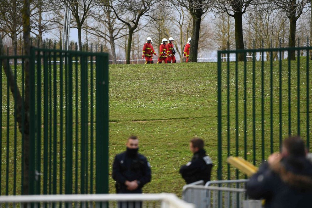 PHOTO: Police and firefighters gather in a park in the south of Paris' suburban city of Villejuif on Jan. 3, 2020, where police shot dead a knife-wielding man who killed one person and injured at least two others.