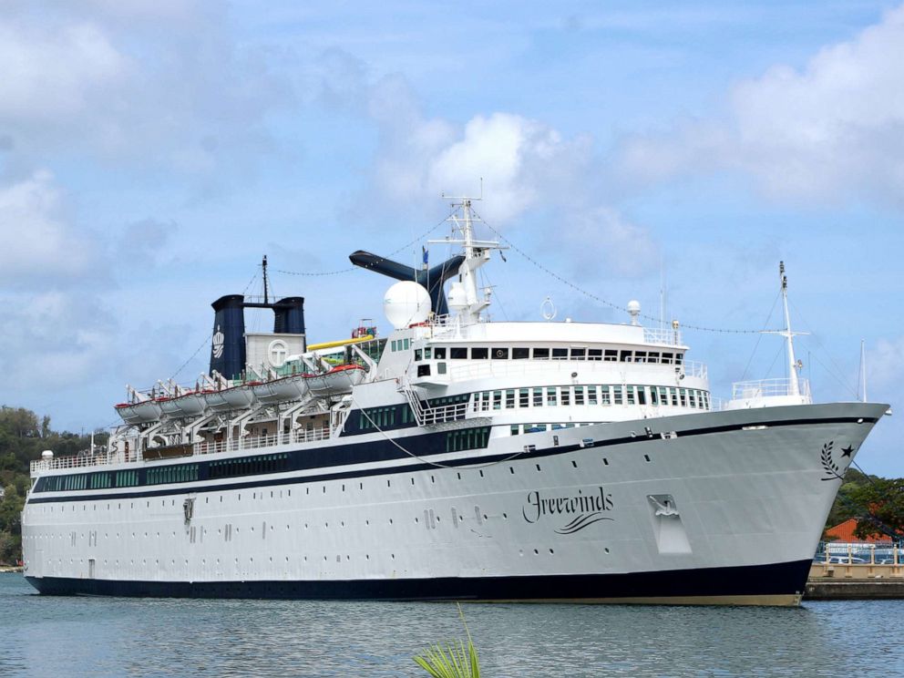 PHOTO: A 440-foot ship owned and operated by the Church of Scientology, SMV Freewinds, is docked under quarantine from a measles outbreak in a port near Castries, St. Lucia, May 2, 2019.