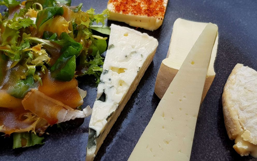 PHOTO: A cheese platter dessert is served at Le Gavroche restaurant on June 26, 2018 in Blaye, France.