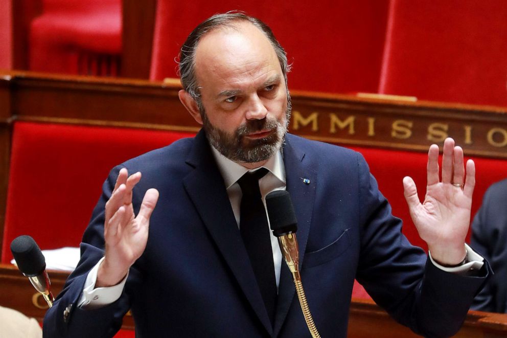 PHOTO: French Prime Minister Edouard Philippe gestures as he speaks during a session of questions to the government at the National Assembly, one day after voting on the plan to exit from the lockdown situation, in Paris on April 29, 2020.