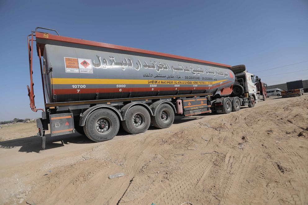 PHOTO: Aid and diesel trucks enter through the Rafah land crossing on Nov. 24, 2023, in Rafah, Gaza.