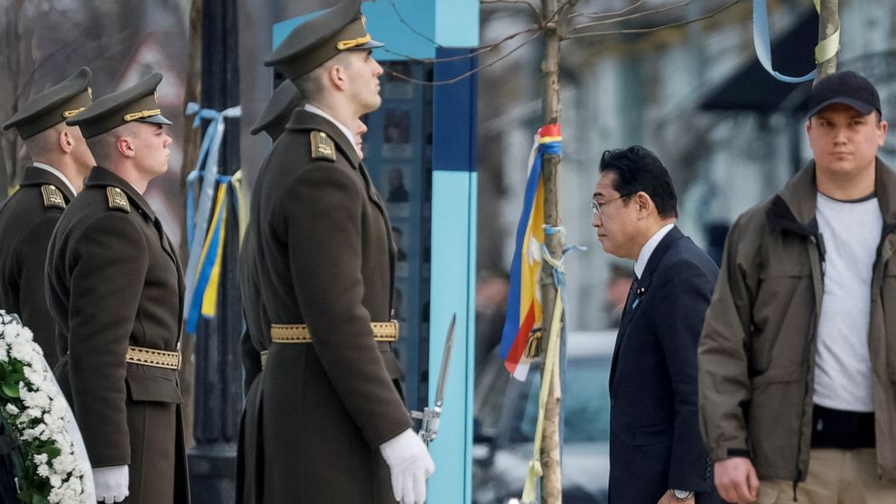 PHOTO: Japanese Prime Minister Fumio Kishida visits the Wall of Remembrance to pay tribute to killed Ukrainian soldiers, amid Russia's attack on Ukraine, in Kyiv, Ukraine, March 21, 2023.