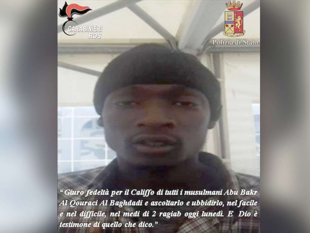 PHOTO: Asylum-seeker Alagie Touray, 21, was arrested in southern Italy on April 20, 2018, Italian authorities said.
