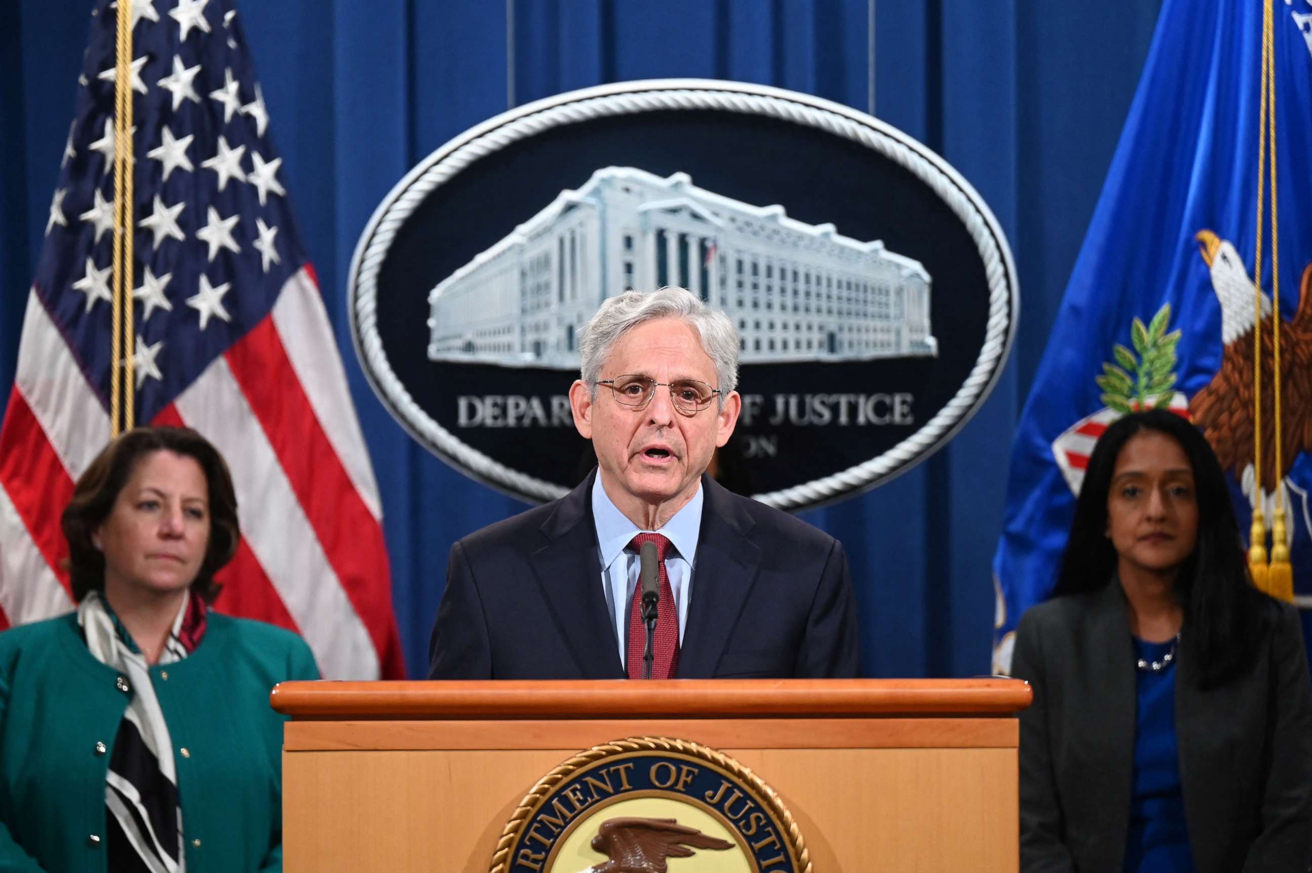 PHOTO: Attorney General Merrick Garland announces a voting rights enforcement action against the state of Georgia at the Department of Justice in Washington, D.C., on June 25, 2021.