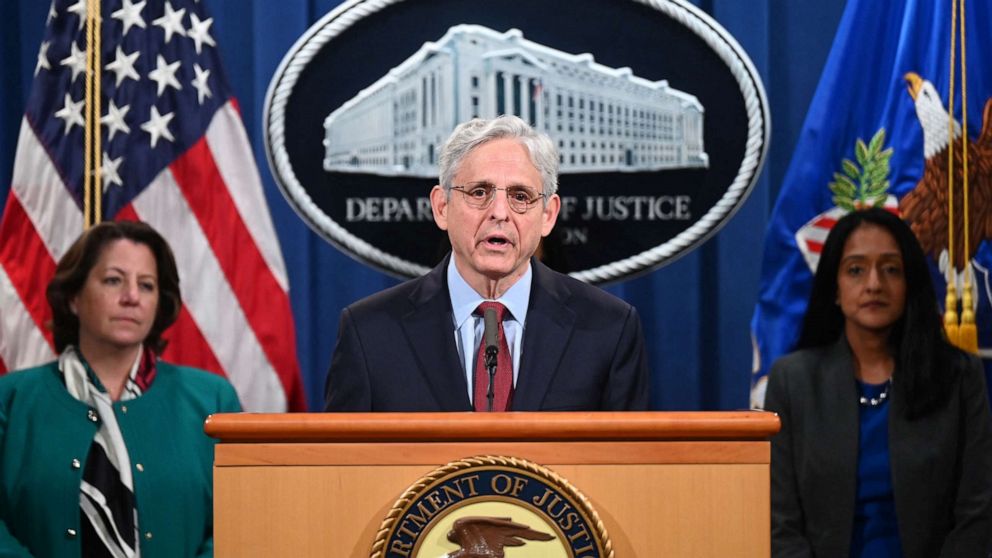 PHOTO: Attorney General Merrick Garland announces a voting rights enforcement action against the state of Georgia at the Department of Justice in Washington, D.C., on June 25, 2021.