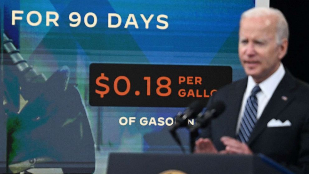 СНИМКА: Президентът Байдън прави забележки относно усилията за понижаване на високите цени на газа и предлага временни данъчни облекчения за горивата в залата на South Court Auditorium в сградата на изпълнителния офис на Айзенхауер във Вашингтон, 22 юни 2022 г.