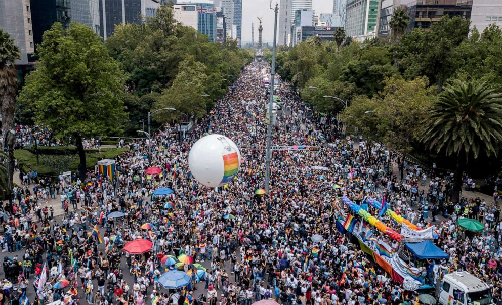 PHOTO: Revelers fill Mexico City's iconic Reforma Avenue during the gay pride parade, Jun. 29, 2019.