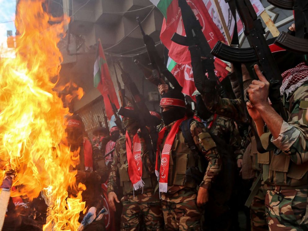 PHOTO: Palestinian Territories: Palestinian militants from the Popular Front for the Liberation of Palestine (PFLP) take part in a protest following Trumps decision to recognize Jerusalem as the capital of Israel, in Gaza City, Dec. 7, 2017.