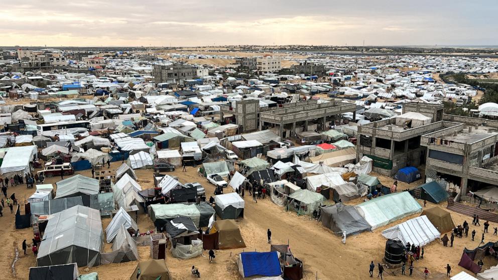 PHOTO: Displaced Palestinians, who fled their houses due to Israeli strikes, shelter at a tent camp, amid the ongoing conflict between Israel and the Palestinian Islamist group Hamas, in Rafah in the southern Gaza Strip, Jan. 28, 2024. 