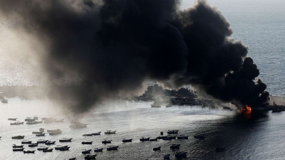 PHOTO: Smoke rises after Israeli strikes on the seaport of Gaza City, in Gaza, Oct. 10, 2023.