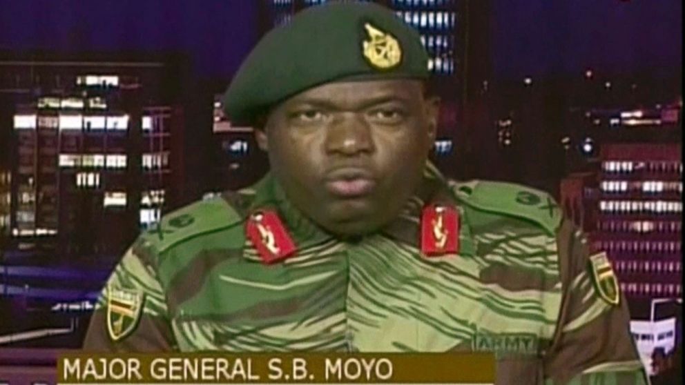 PHOTO: Major Gen. S.B. Moyo, Spokesperson for the Zimbabwe Defense Forces addresses to the nation in Harare, Zimbabwe, Nov. 15, 2017.