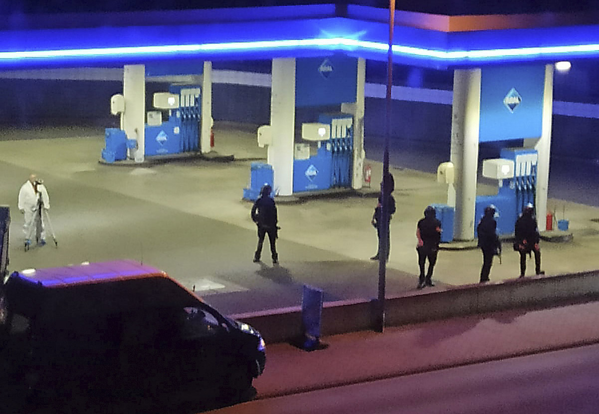 PHOTO: Police officers secure a gas station in Idar-Oberstein, Germany, Sept. 19, 2021.