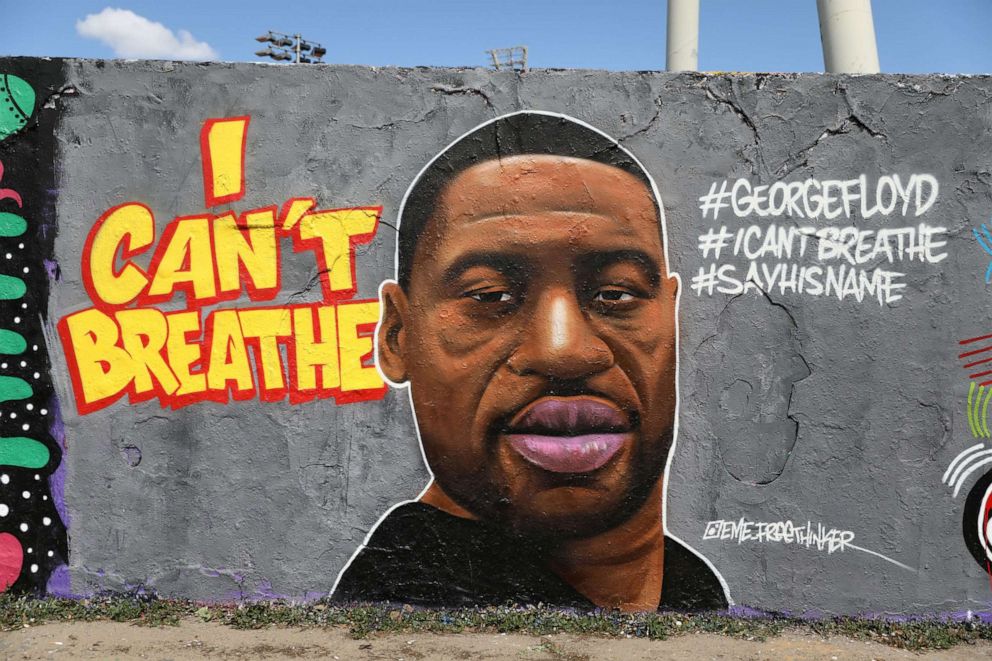 PHOTO: In this May 30, 2020, file photo, a mural at Mauerpark in Berlin is shown that depicts George Floyd, who died in Minneapolis police custody.